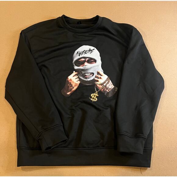 Black Sweatshirt with Ski Mask Graphic and Gold Chain Design- Size XL - Picture 1 of 2